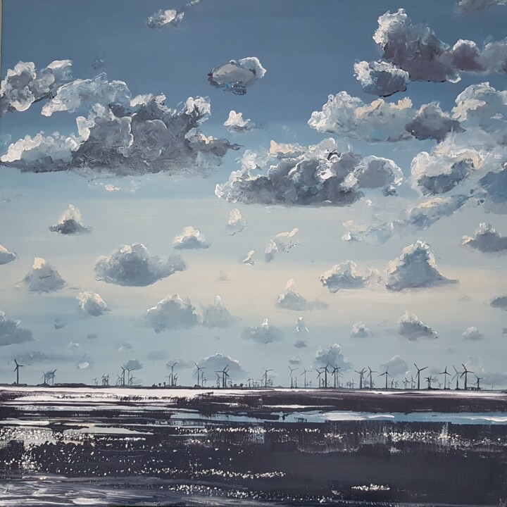 Windräder im Wattenmeer 绘画, 31.5x31.5 in
