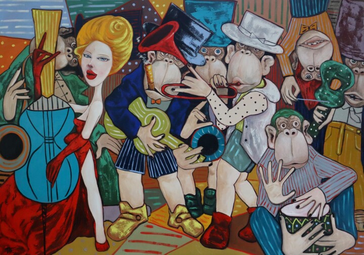 Painting titled "Trumpet player" by Ta Byrne, Original Artwork, Oil