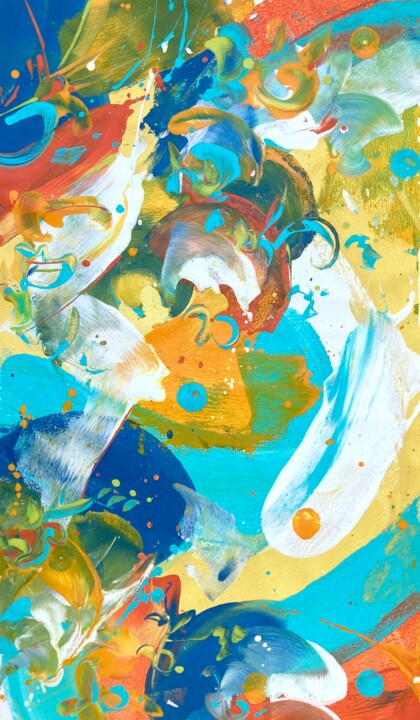 Painting titled "GENESIS IO TIDE -2-" by Delphine Bernard, Original Artwork, Acrylic Mounted on Wood Stretcher frame