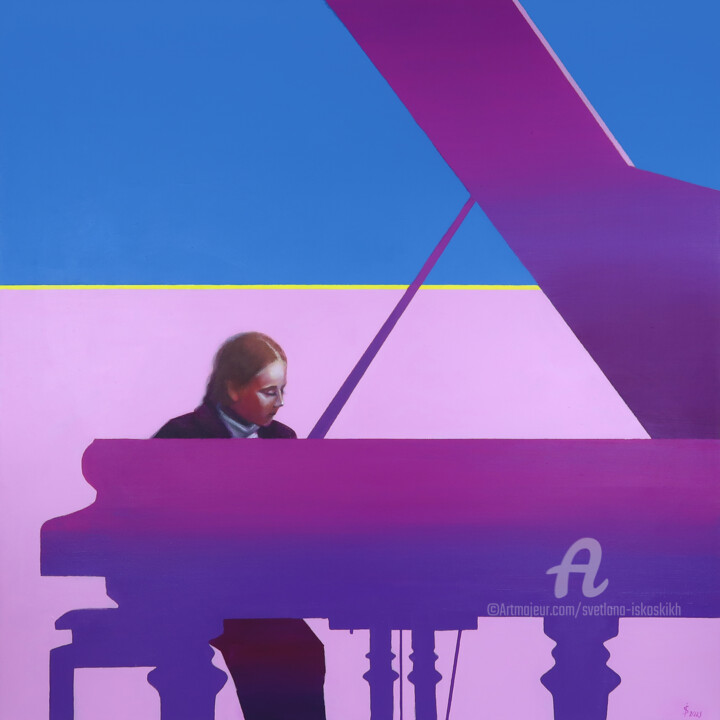 Talent. The girl plays the piano. Pittura, 39,4x39,4 in