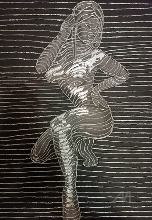 Nude woman Black and white painting-2. 绘画, 27.6x19.7 in