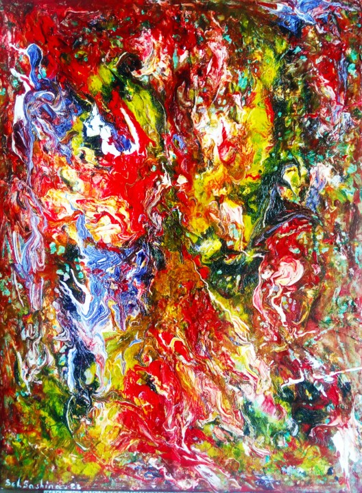 Pintura intitulada "PARADISE GARDENS_1" por Selena Sashina, Obras de arte originais, Acrílico Montado em Cartão