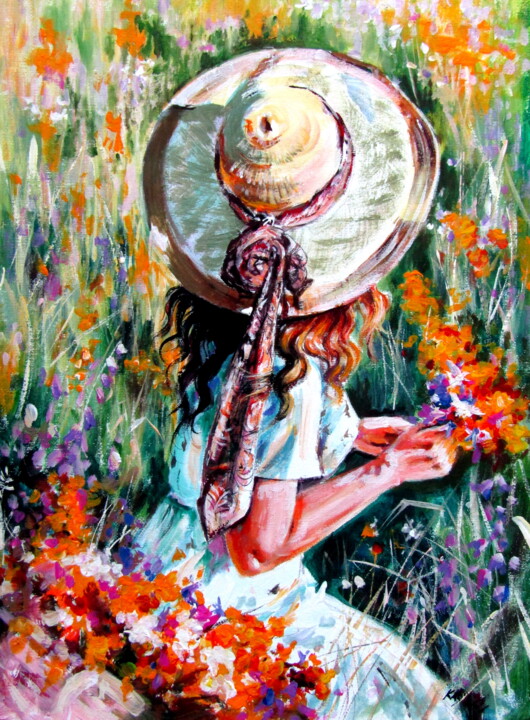 Painting titled "Summer on the flowe…" by Anna Brigitta Kovacs (KAB), Original Artwork, Acrylic