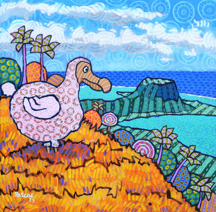 Pink dodo and Le Morne 绘画, 19.7x19.7 in
