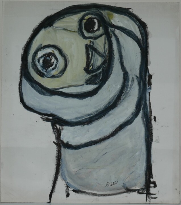 Painting titled "J'ai froid" by Adam Nidzgorski, Original Artwork, Gouache Mounted on Cardboard