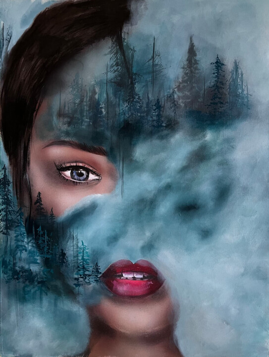 Women Portraits Abstract face painting Forest art 绘画, 25.6x19.7 in