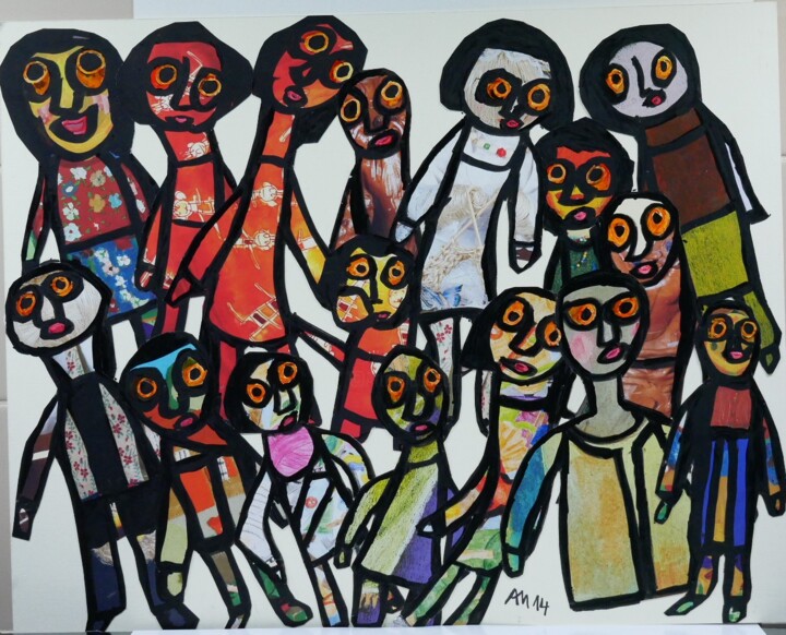 Collages titled "copains" by Adam Nidzgorski, Original Artwork, Collages Mounted on Cardboard