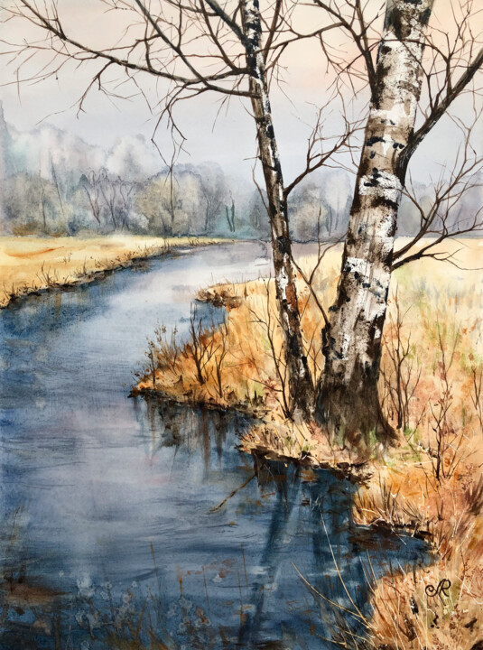 Landscape Autumn Automne 绘画, 14.6x10.6 in