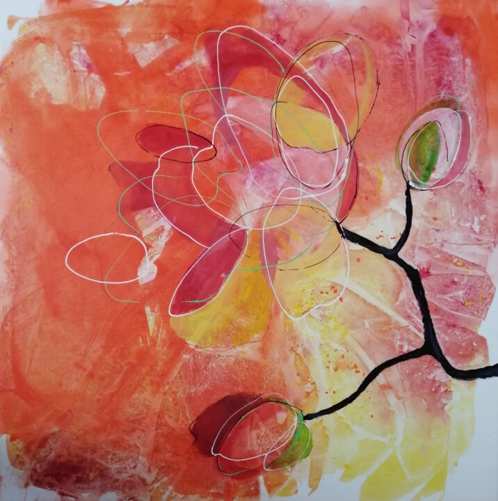 Malerei mit dem Titel "Abstraktes florales…" von Olga David, Original-Kunstwerk, Acryl Auf Keilrahmen aus Holz montiert