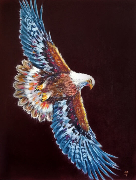 Bald Eagle - Flight, Freedom, Sky 绘画, 31.5x23.6 in