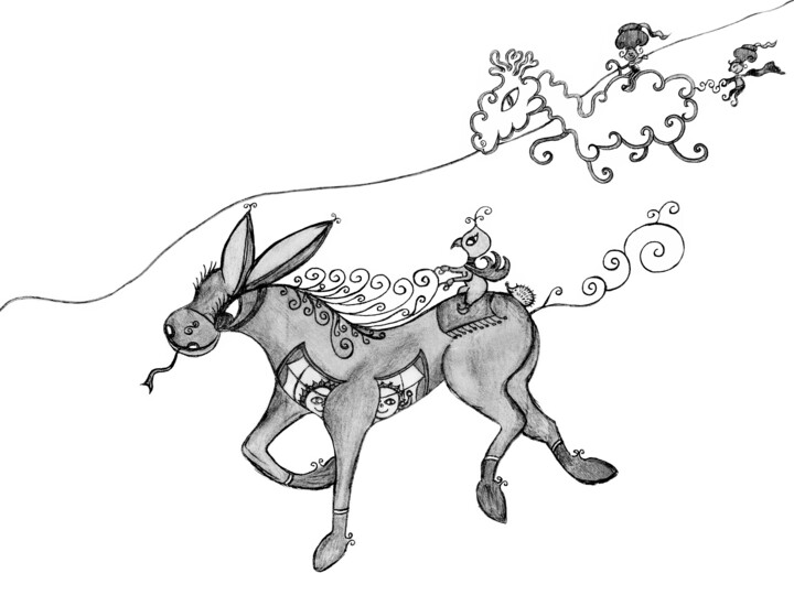 Drawing titled "La course / The race" by Émilie Pauly, Original Artwork, Pencil
