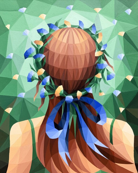 GIRL WITH THE FLOWER WREATH 绘画, 19.7x15.8 in