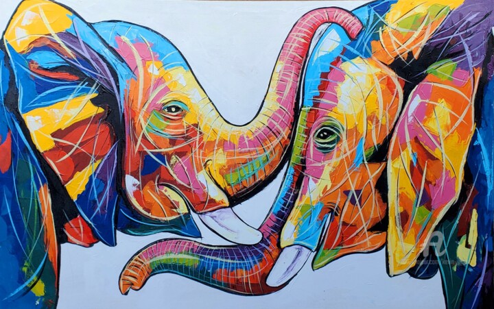 Elephant love 绘画, 23.6x39.4 in