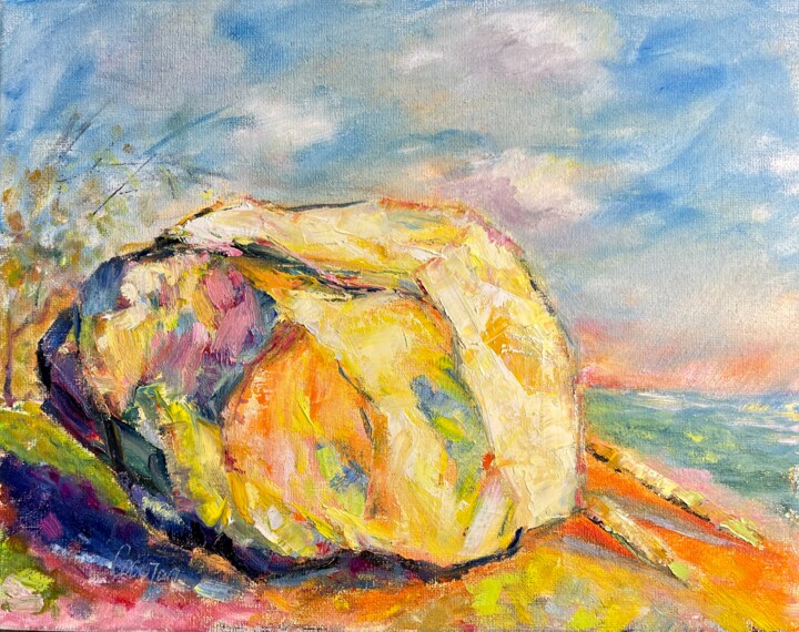 Painting titled "The White Rock" by Coco Tan, Original Artwork, Oil