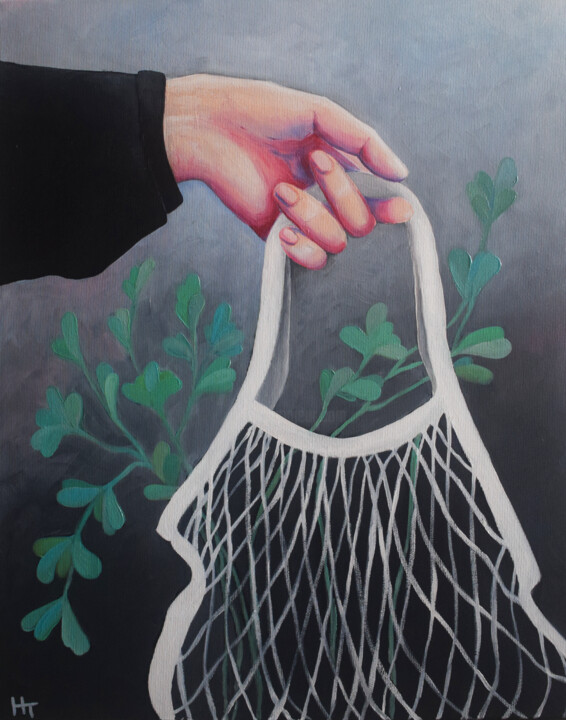 Painting titled "In my hand" by Natalia Tremasova, Original Artwork, Oil