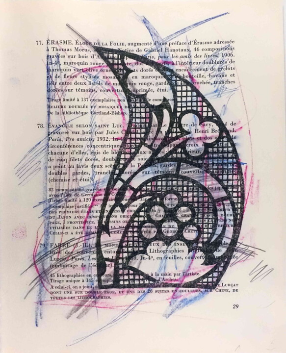 Gravures & estampes intitulée "Bibliothèque d'un a…" par Xavier Debeerst, Œuvre d'art originale, Monotype