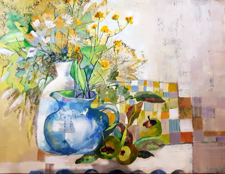 Nature morte au pot bleu 绘画, 21.7x25.6 in