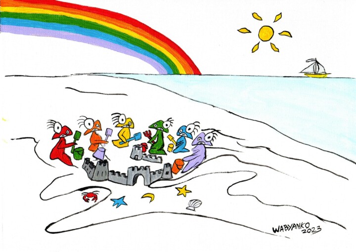 Peinture intitulée "Sand castle Rainbow" par Wabyanko, Œuvre d'art originale, Acrylique