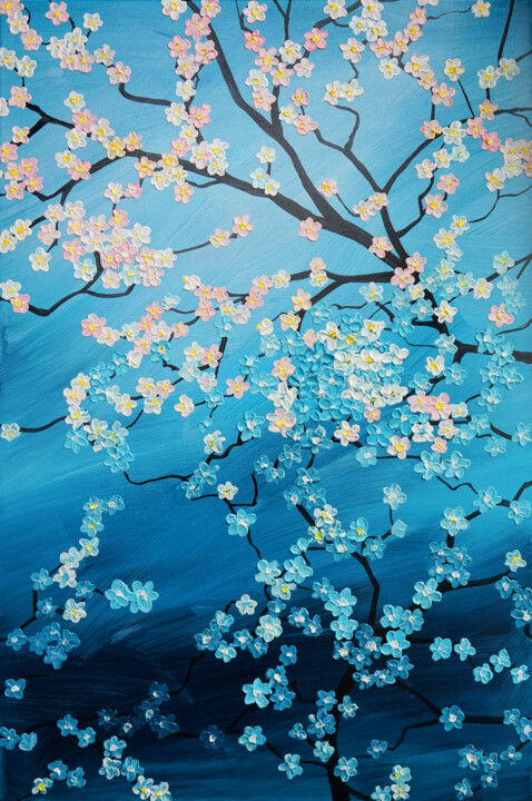 Pintura intitulada "Cherry Blossom 2." por Sarah I. Avni, Obras de arte originais, Acrílico Montado em Armação em madeira