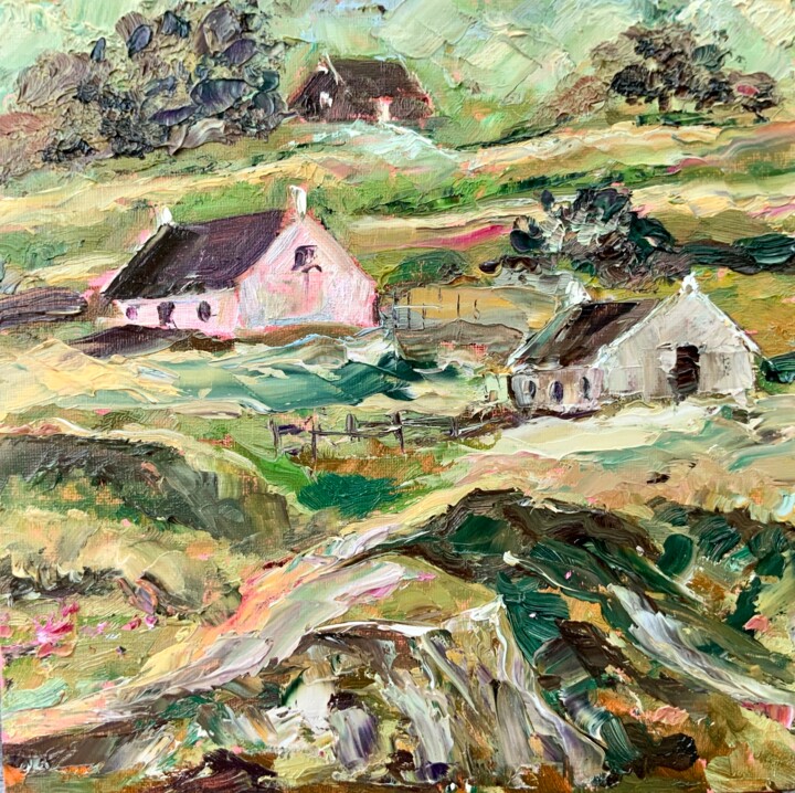 Countryside - Ireland, landscape, cottage 绘画, 9.8x9.8 in