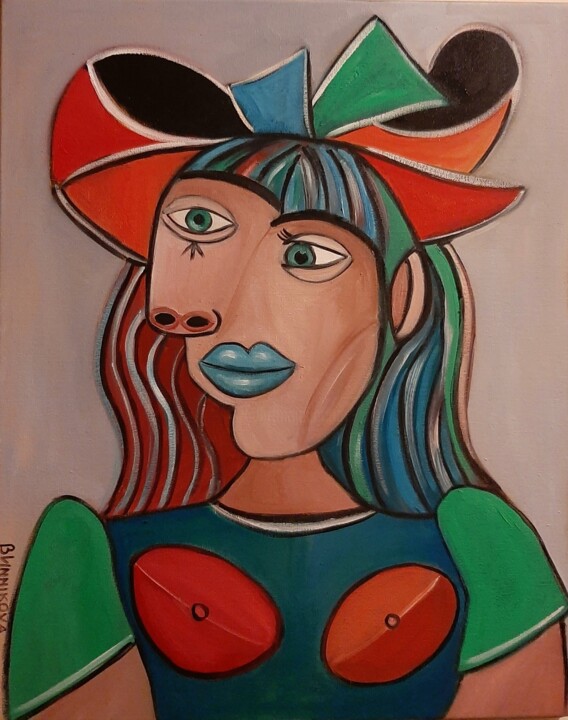 Mulher com chapéu 绘画, 19.7x15.8 in