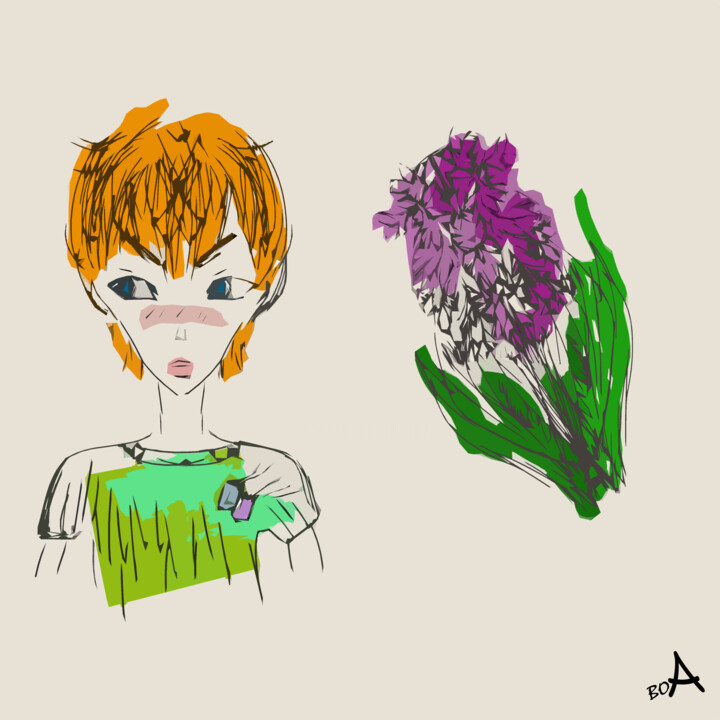 Red-haired boy and hyacinth 数字艺术