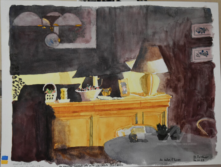 Au salon, l'hiver 绘画, 12.1x15.8 in