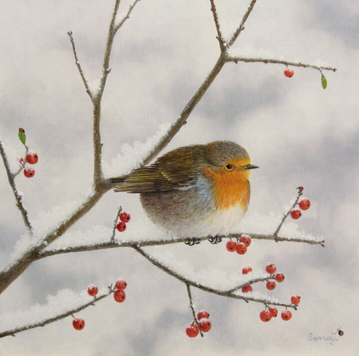 Le rouge gorge en hiver 绘画, 7.9x7.9 in