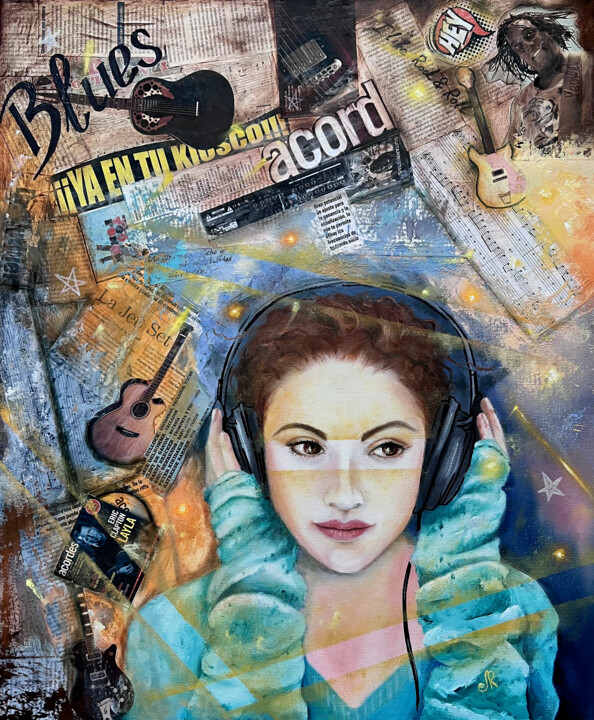 Woman and Music Painting Femme 绘画, 23.6x19.7 in