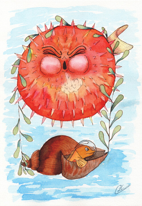 L'aventurier au poisson ballon 绘画, 9.1x6.3 in