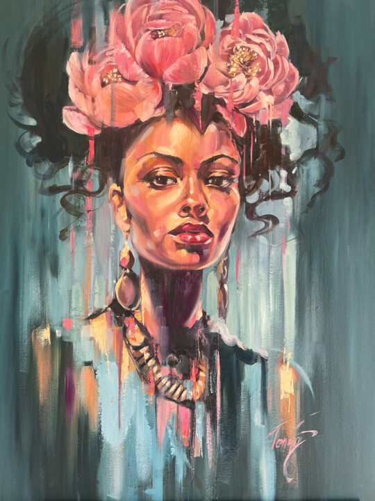 Beauty adorned in Peonies 绘画, 39.4x28.7 in