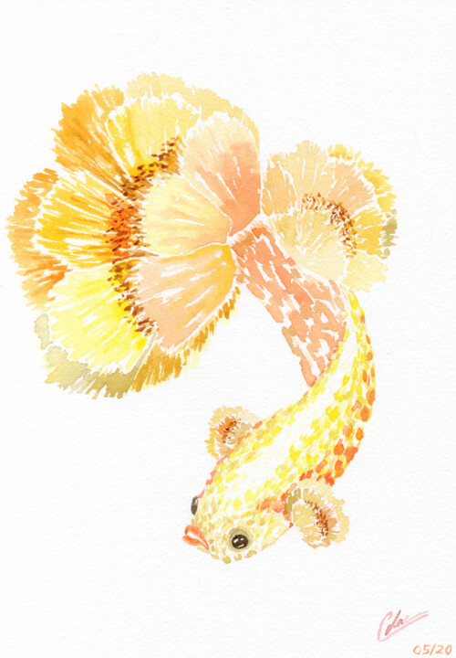 Miss Fishy Pavot Painting, 9.1x6.3 in