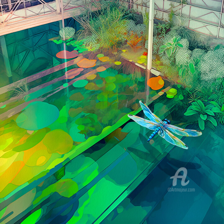 Hovering Pond 绘画, 16x16 in