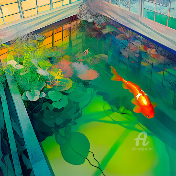 Koi Pond 绘画, 16x16 in