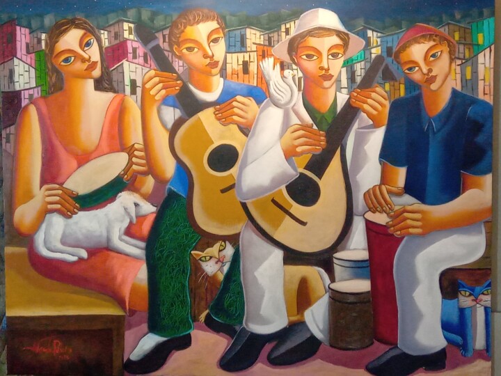 Músicos samba Brasil 绘画, 31.5x39.4 in