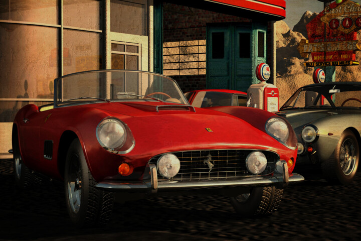 Ferrari 250GT Spyder California from 1960 at an old gas stat 数字艺术
