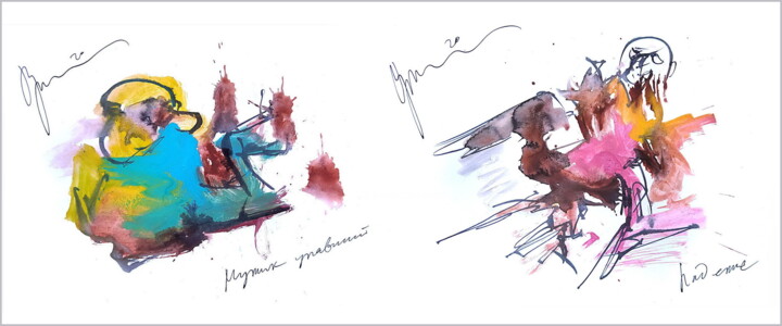 Digital Arts titled "two men have alread…" by Dima Dima Vil Ms Wilms (Rok Zivopisec Rock Painter), Original Artwork, Waterco…