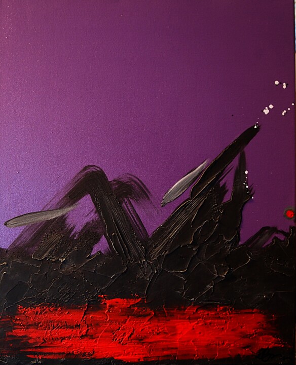 Volcano violet. Abstract minimalist structure painting. 绘画, 19.7x15.8 in