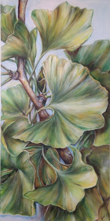 Painting titled "Ginkgo" by Birgit Deuschle (BIGUI), Original Artwork, Acrylic Mounted on Wood Stretcher frame