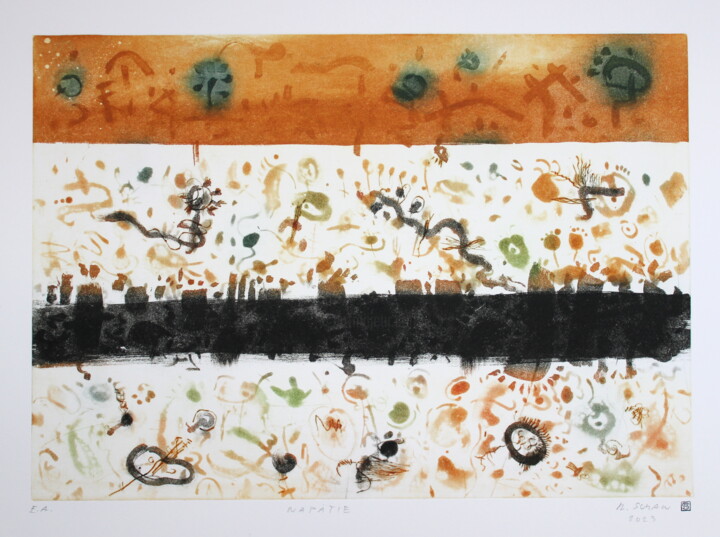 Tension(cycle of thougts - conversations - actions) Printmaking, 13.8x19.7 in