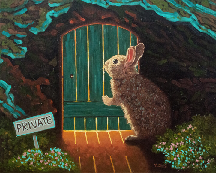 Knock Knock rabbit 绘画, 16x20 in