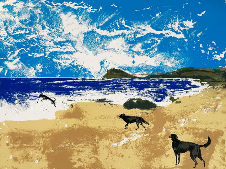 Dogs on a Beach 印花与版画, 15.8x19.7 in