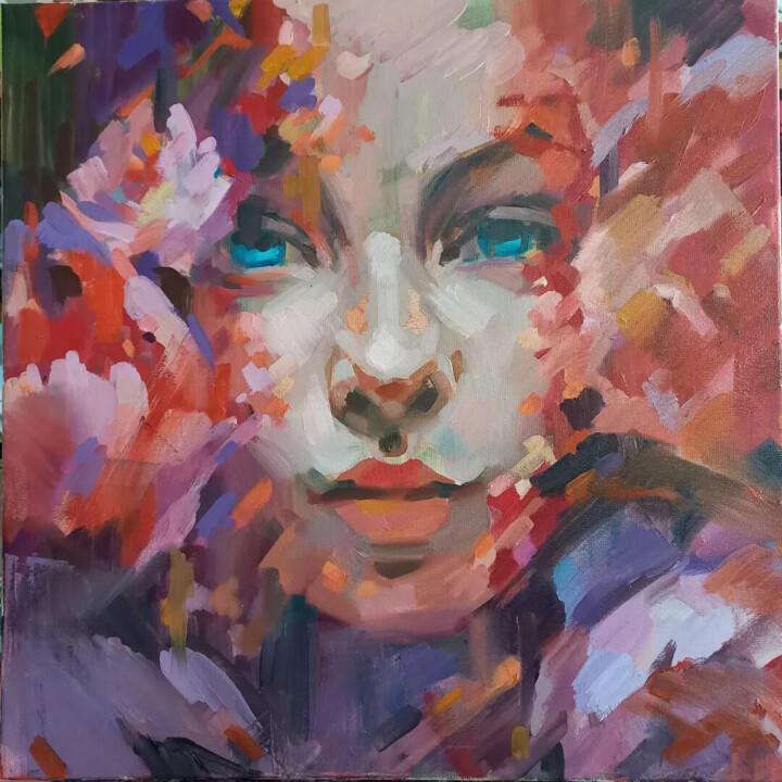 Peony girl. Abstract portrait. 绘画, 23.6x23.6 in