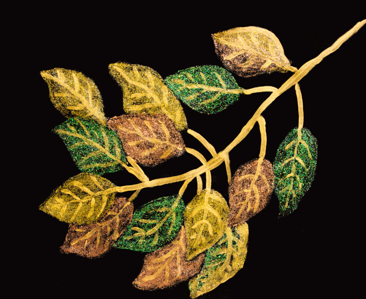 Shinning autumn leaves on black Painting, 18.5x23.6 in