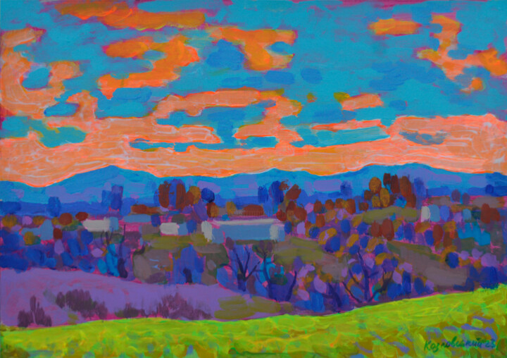 Autumn sky. Landscape 绘画, 13.8x19.7 in