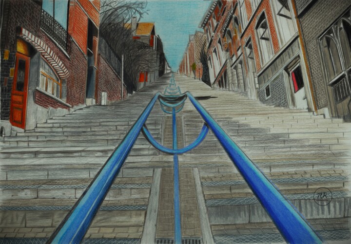 La montagne de Bueren - « Lès sî cin grés » 图画, 11x15.8 in