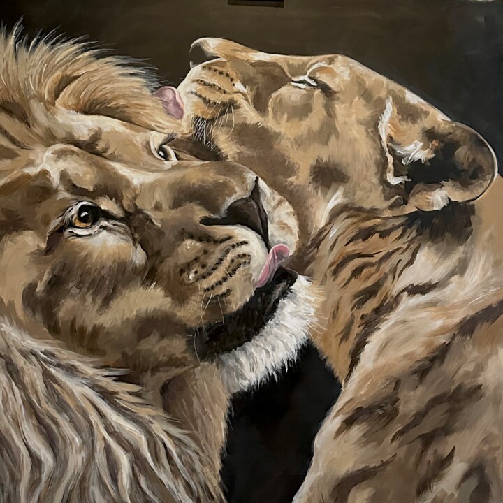 Lion et lionne - Lisbeth et & Georges 绘画, 47.2x47.2 in