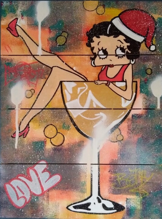 Street art "Christmas Betty" 绘画, 15.8x11.8 in