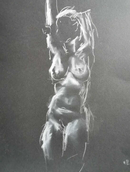 Dessin intitulée "nu 12 Solenn" par Alain Fortier, Œuvre d'art originale, Craie