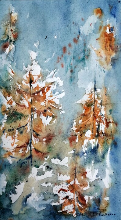 Mélèzes, joie 绘画, 18.1x10.2 in